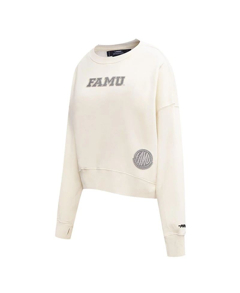 Pro Standard Women's Cream Florida A&M Rattlers French Terry Boxy Cropped Pullover Crewneck Top