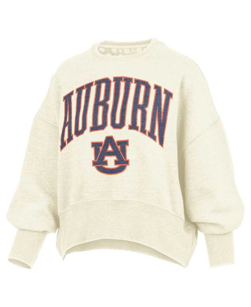 Pressbox Women's Natural Auburn Tigers Oversized Waist-Length Crewneck Sweatshirt