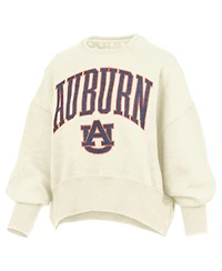 Pressbox Women's Natural Auburn Tigers Oversized Waist-Length Crewneck Sweatshirt