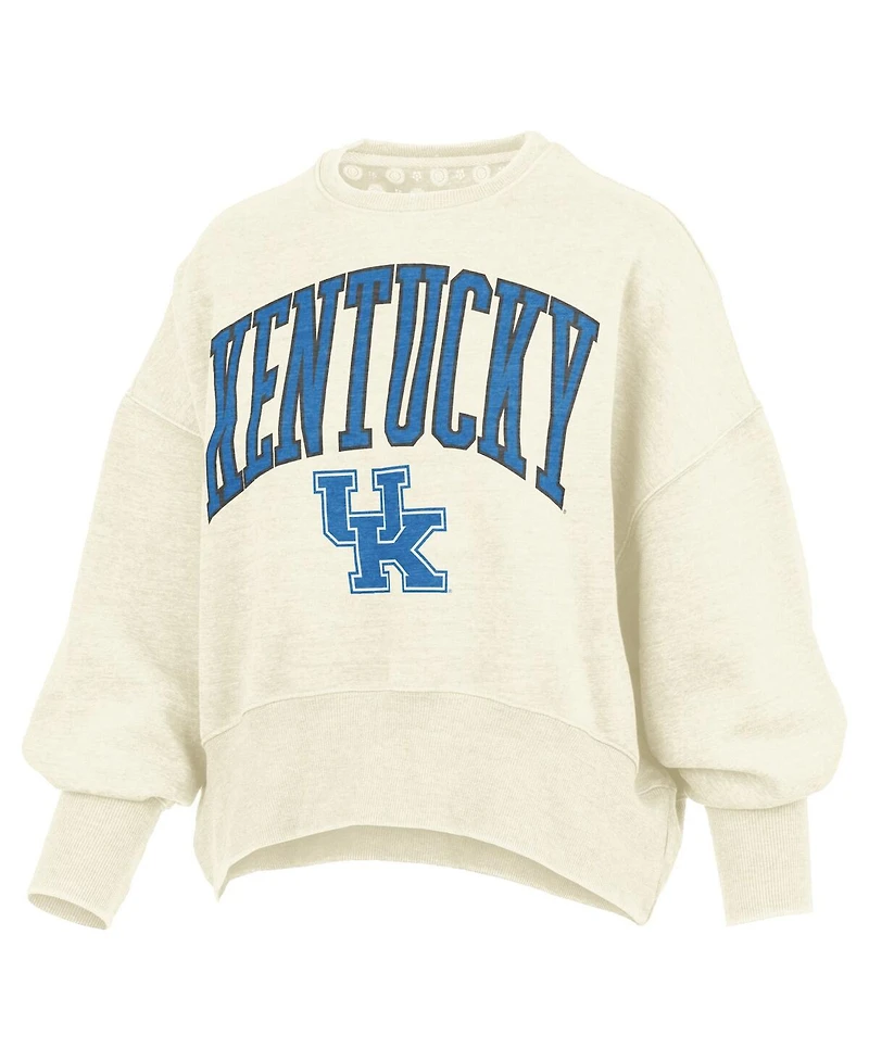 Pressbox Women's Natural Kentucky Wildcats Oversized Waist-Length Crewneck Sweatshirt