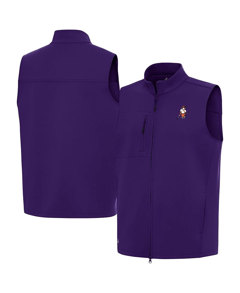 Antigua Men's Purple Clemson Standing Tiger Golf Demand Full-Zip Vest