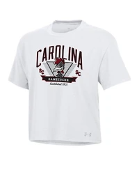 Under Armour Women's White South Carolina Gamecocks Essentials Icon Ultra-Soft Tri-Blend Boxy Cropped T-Shirt