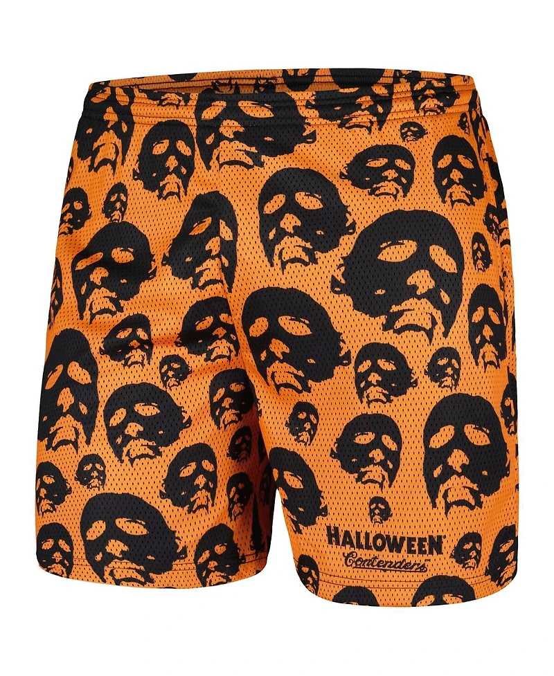 Contenders Clothing Men's Orange Halloween Mask Off Mesh Active Shorts