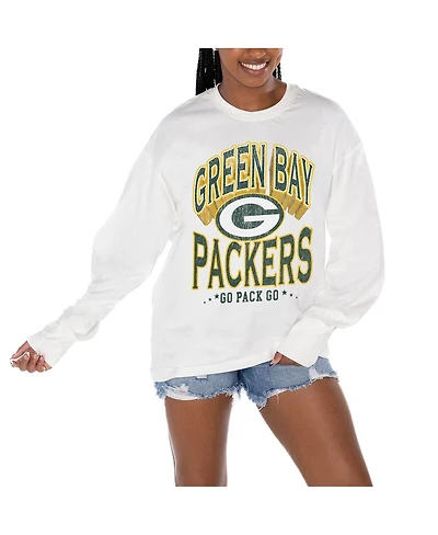 Gameday Couture Women's White Green Bay Packers Time Out Oversized Long Sleeve T-Shirt