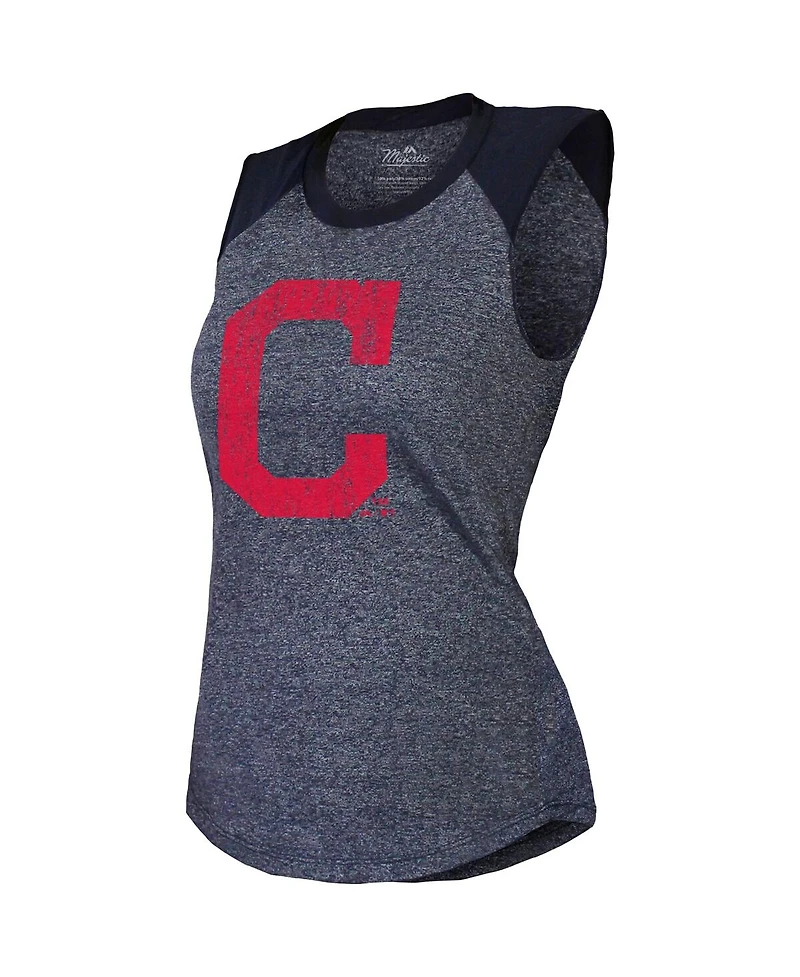 Majestic Threads Women's Navy Cleveland Indians Tri-Blend Raglan Muscle Tank Top