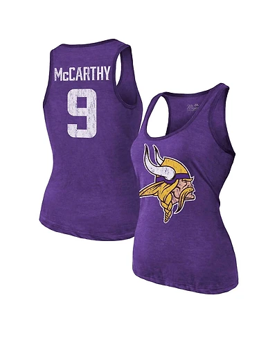 Majestic Threads Women's J.j. McCarthy Purple Minnesota Vikings Name Number Tri-Blend Scoop Neck Tank Top