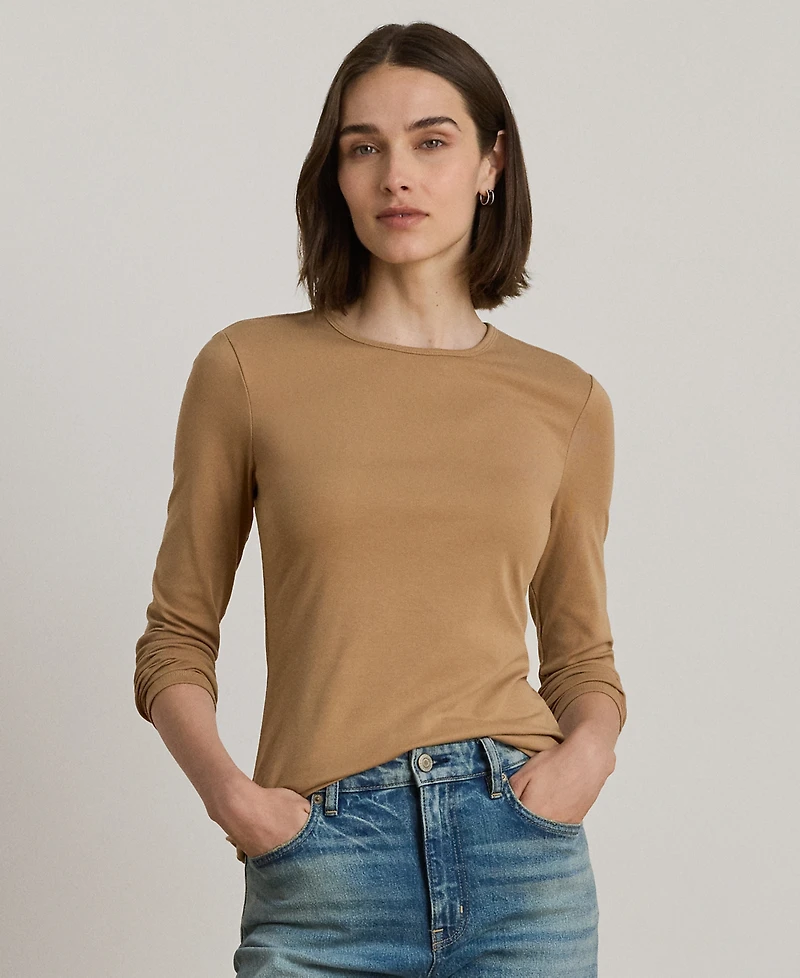 Lauren Ralph Petite Cotton Long-Sleeve Crewneck Top