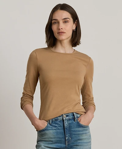 Lauren Ralph Petite Cotton Long-Sleeve Crewneck Top
