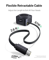 Baseus PicoGo Wireless Charger, Qi2 Certified 15W Magnetic Charger Stand with 65W Retractable Cable, 2-in-1 Wireless Charging Station for Tablet
