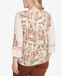 Alfred Dunner Petite Geometric Floral Embroidery Top