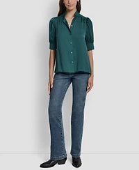 Dkny Jeans Women's Stand Collar Puff-Sleeve Shirt