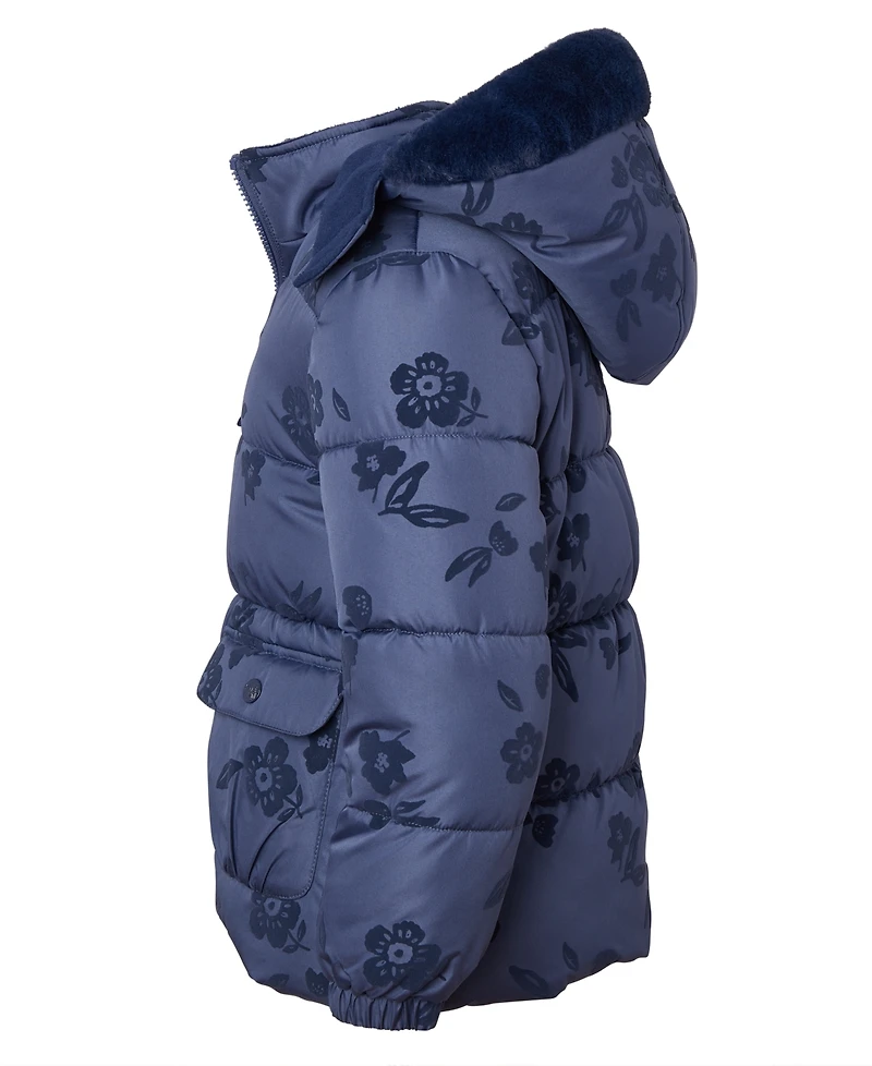 Kensie Girl Toddler and Little Girls Flocked Floral Puffer Jacket