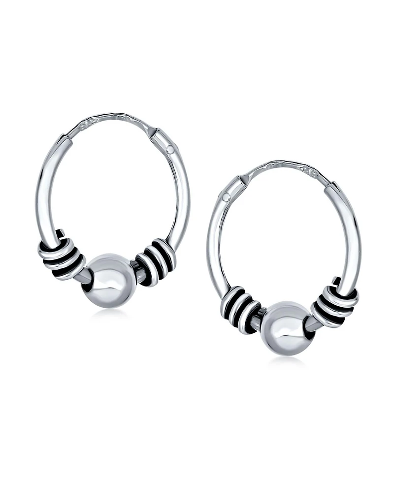 Bling Jewelry Set of 2 Balinese Tribal Ball Bead Hoop Huggie Earrings Silver 0.50 & 0.70 Inch