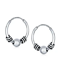 Bling Jewelry Set of 2 Balinese Tribal Ball Bead Hoop Huggie Earrings Silver 0.50 & 0.70 Inch