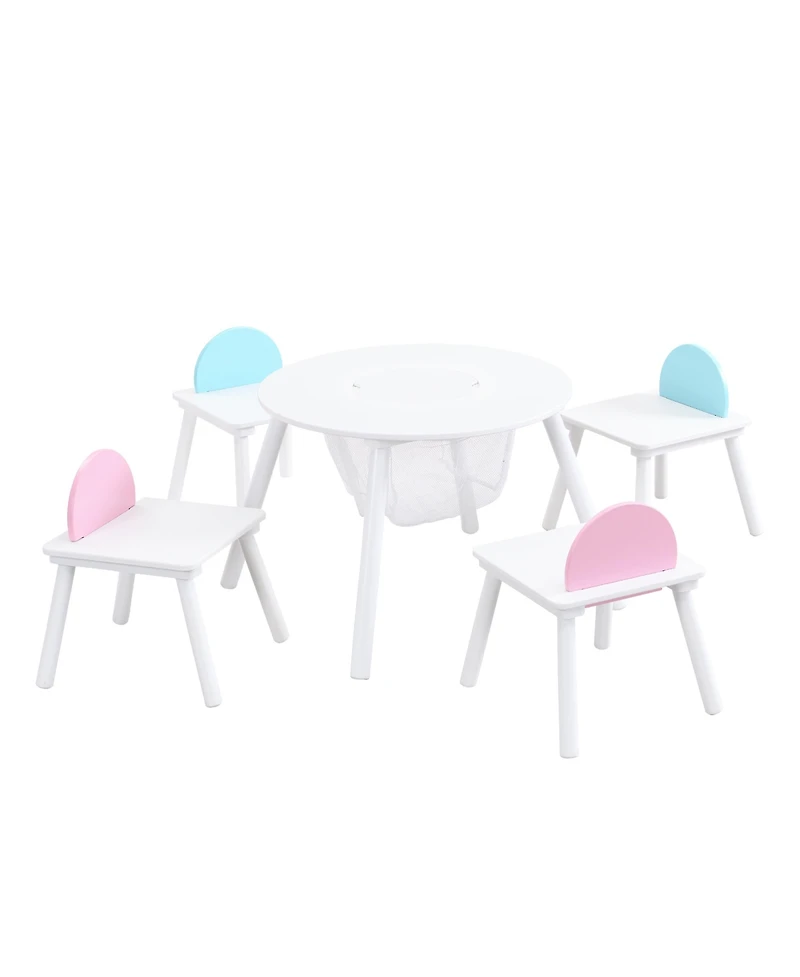 Jujabu 5-Piece White Wood Children's Panel Table with 4 Chairs, Suitable for kids