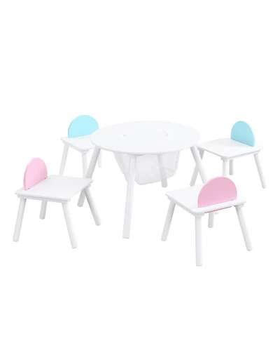 Jujabu 5-Piece White Wood Children's Panel Table with 4 Chairs, Suitable for kids