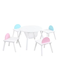 Jujabu 5-Piece White Wood Children's Panel Table with 4 Chairs, Suitable for kids