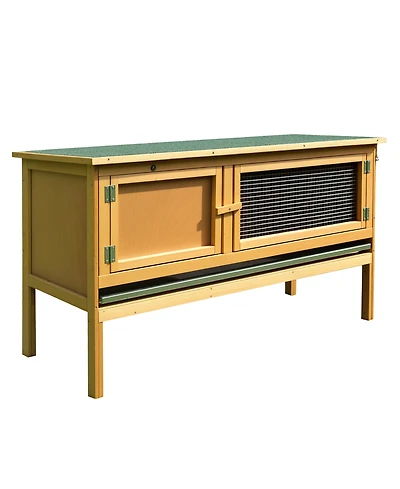 PawHut Wooden Rabbit Hutch Bunny Cage with Openable Waterproof Roof