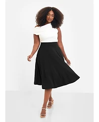Rebdolls Women's Essential Black Midi Skater Skirt with Pockets