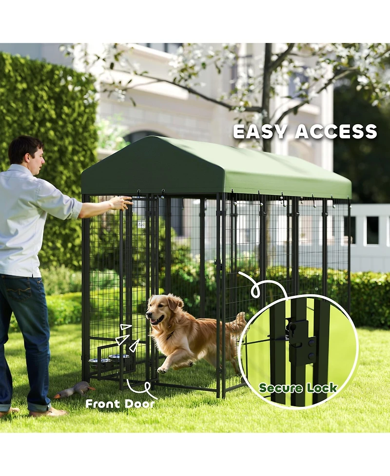 PawHut Dog Kennel, Welded Wire Heavy Duty Dog Run, 8' x 4' x 6',