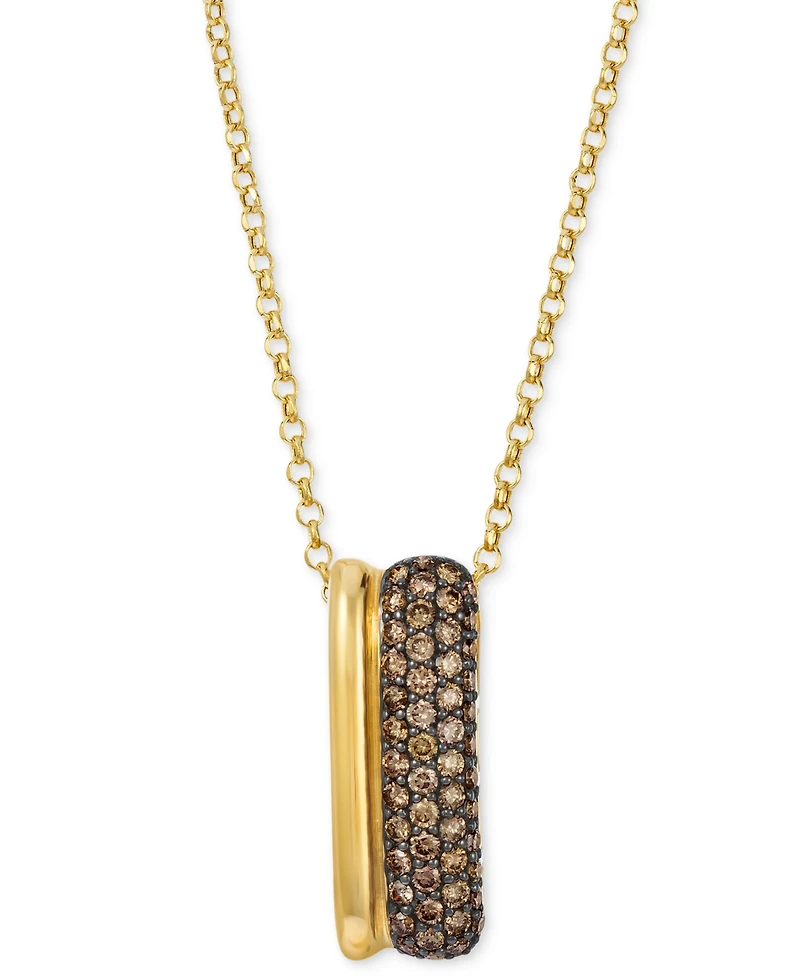 Le Vian Chocolate Diamond & Polished Double Curved Bar 20" Pendant Necklace (5/8 ct. t.w.) in 14k Gold