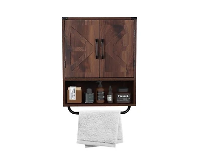 Slickblue Rustic Farmhouse Bathroom Cabinet with Towel Bar and Wall-Mounted Design