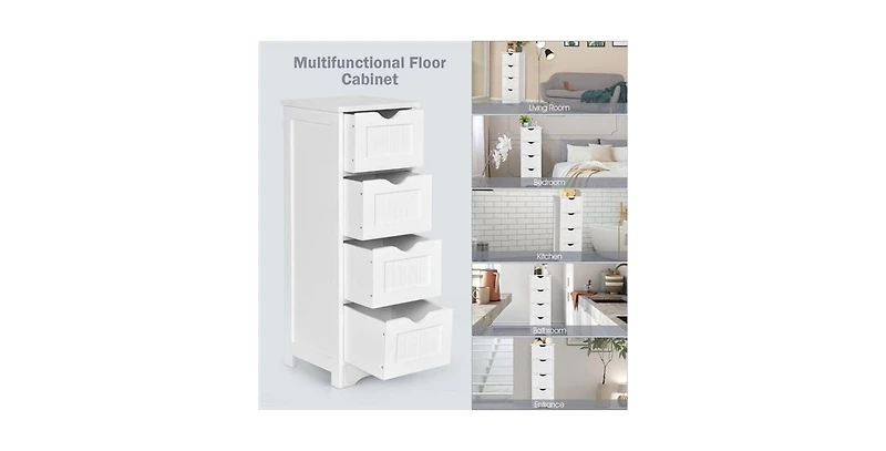 Modern Farmhouse Bathroom Floor Cabinet with 4 Drawers in Wood Finish