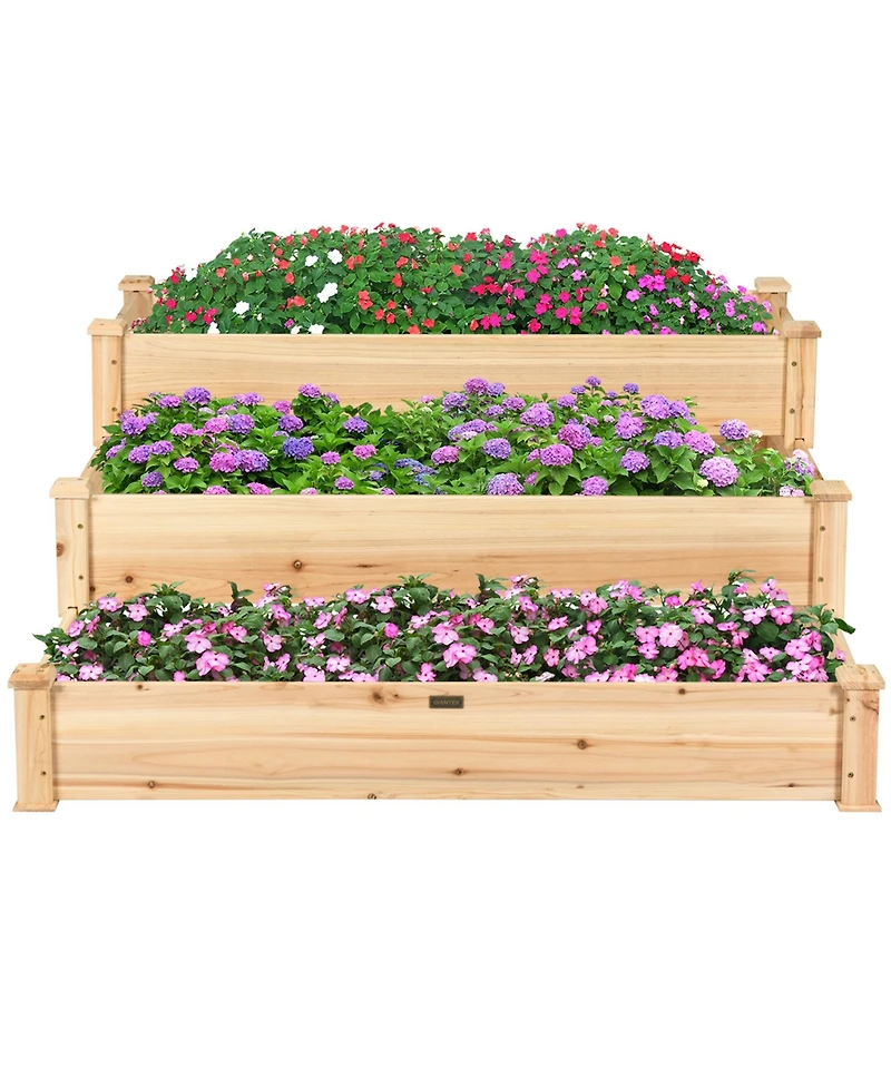 Gymax Outdoor Garden 3 Tier Wooden Elevated Raised Vegetable Planter Gardening Kit