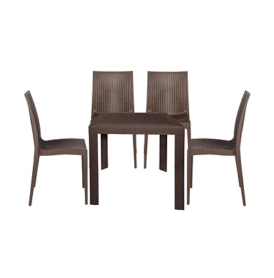 LeisureMod Mace Mid-Century 5-Piece Outdoor Dining Set