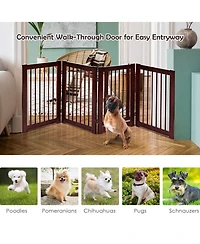 Akiudex 4-Panel Foldable Wooden Pet Gate with Lockable Door and Adjustable Shape