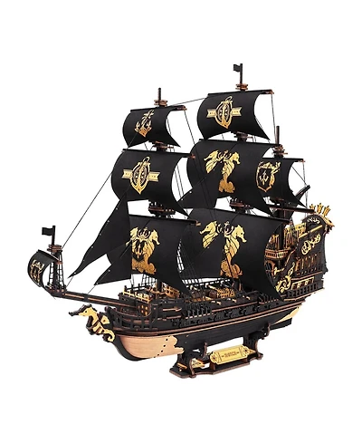 Robotime 3D Puzzles, Wooden Puzzle with Pirate Ship Theme, Building Toys for Kids Adults, Black, 18.5"7.1"15.4