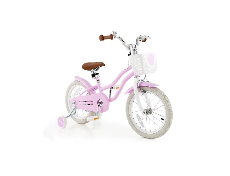 16-Inch Kids Bike with Front Handbrake and 2 Training Wheels - Purple