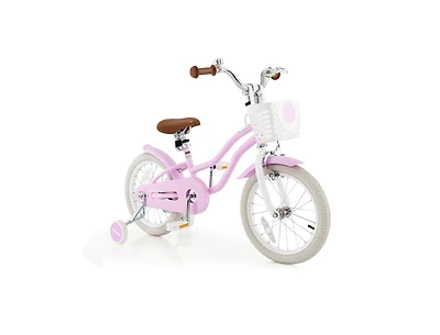 16-Inch Kids Bike with Front Handbrake and 2 Training Wheels - Purple
