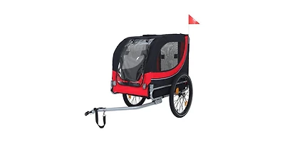 Black Red Large Folding Bike Trailer for Dogs 120LB Capacity All-Terrain Pet Carrier Durable Steel Frame for Cycling Camping