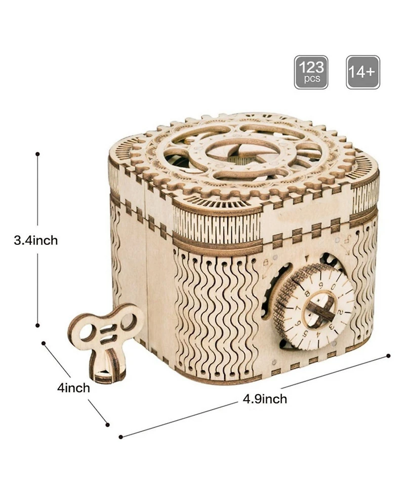 Robotime Puzzle Box 3D Wooden Puzzle Model Kits, Beige, 4.9"4"3.4"