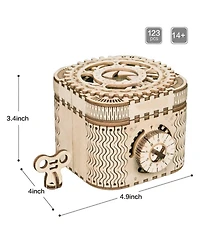 Robotime Puzzle Box 3D Wooden Puzzle Model Kits, Beige, 4.9"4"3.4"