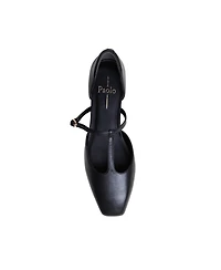 Coralee | Two Piece T-Strap Low Heel Leather Pumps