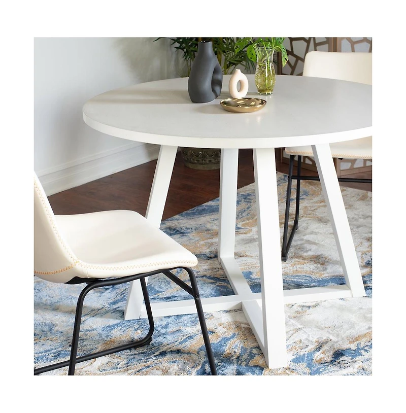 Roundhill Furniture Varna 3-Pc Round Dining Set, Trestle Dining Table with 2 Chairs, White