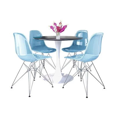 LeisureMod 5-Piece Dining Set 35" Round Dining Table in White Iron