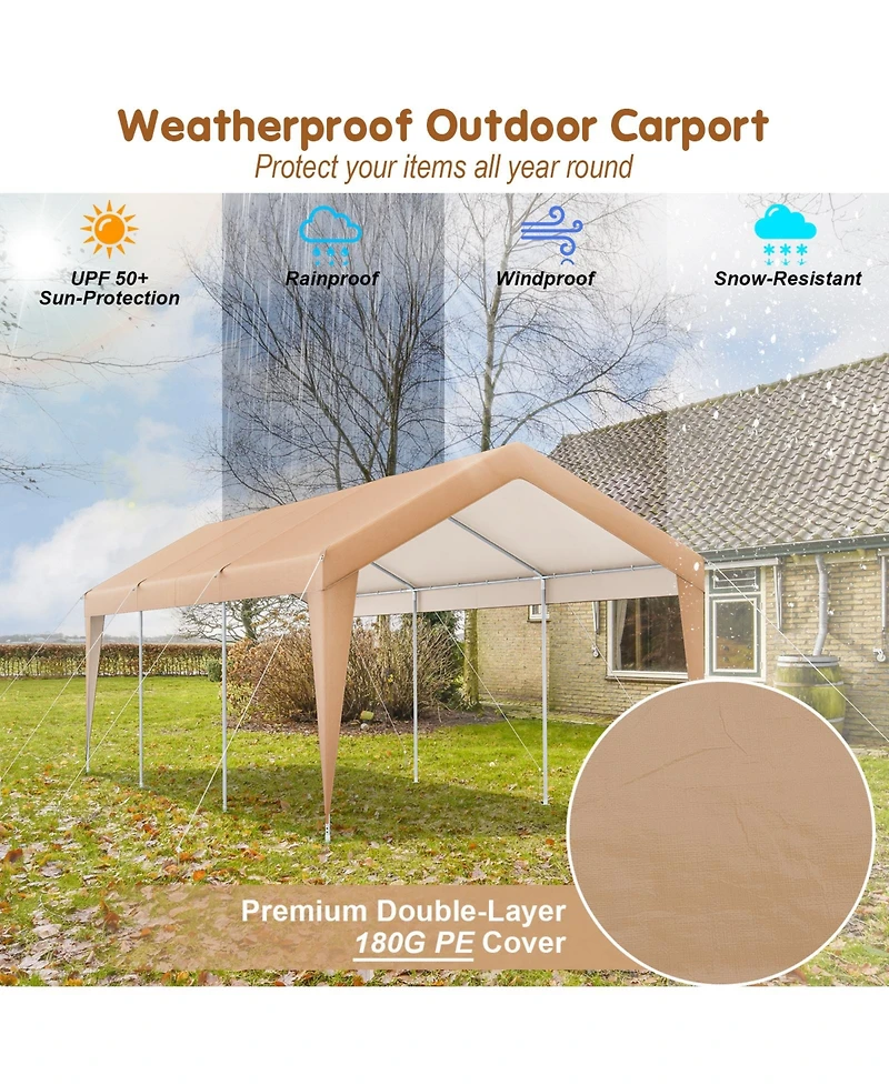 Akiudex 10x20 Ft Heavy-Duty Carport with Removable Sidewalls and Pe Canopy Cover