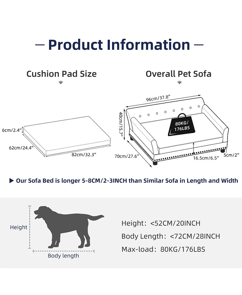 Bingopaw Large Dog Cat Pet Elevated Raised Bed Sofa for All Breed Super Soft Mat Pad