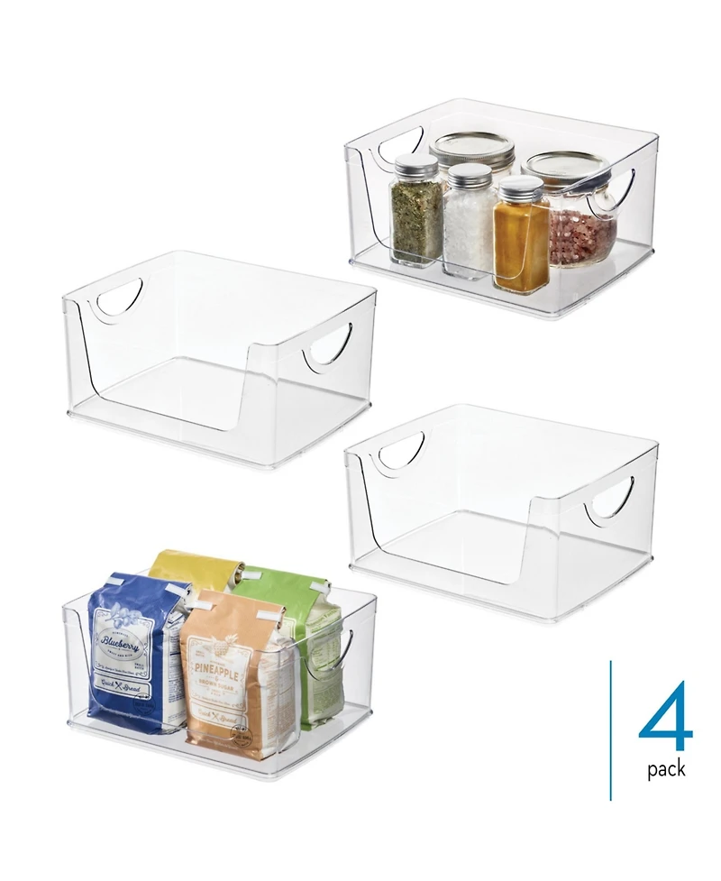 iDesign Stackable Open-Front Bin with Handles, Set of 4, Clear, Made in Usa