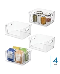 iDesign Stackable Open-Front Bin with Handles, Set of 4, Clear, Made in Usa