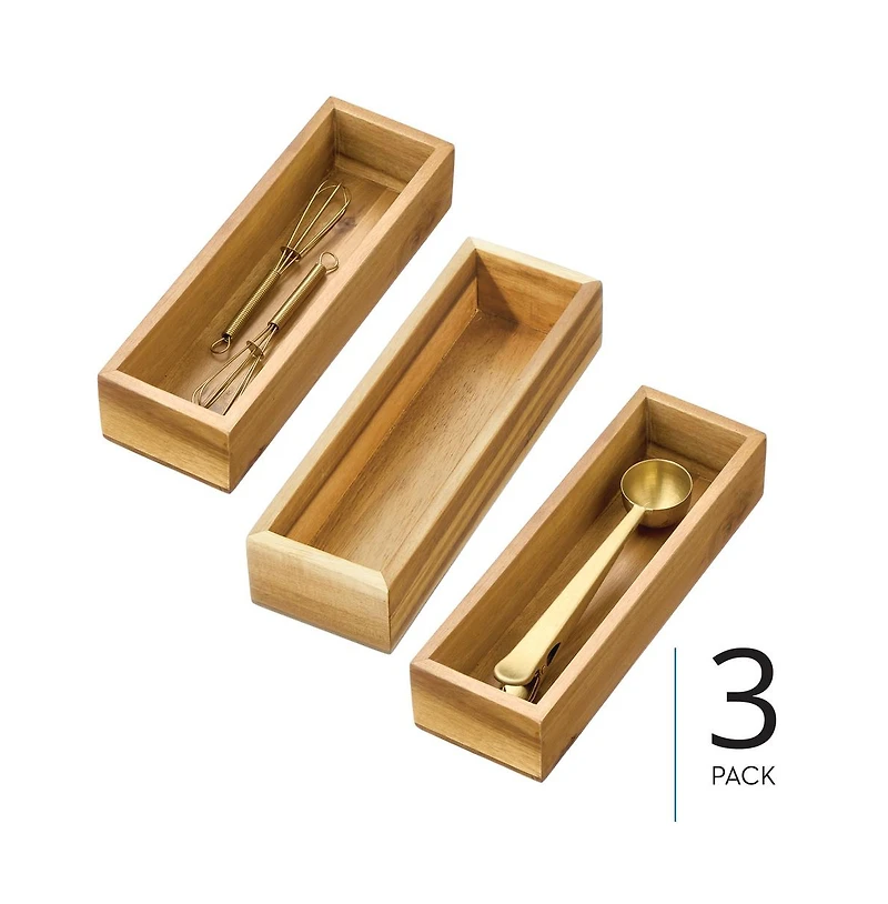 iDesign Acacia Wood Kitchen Drawer Organizer - Set of 3 - Natural