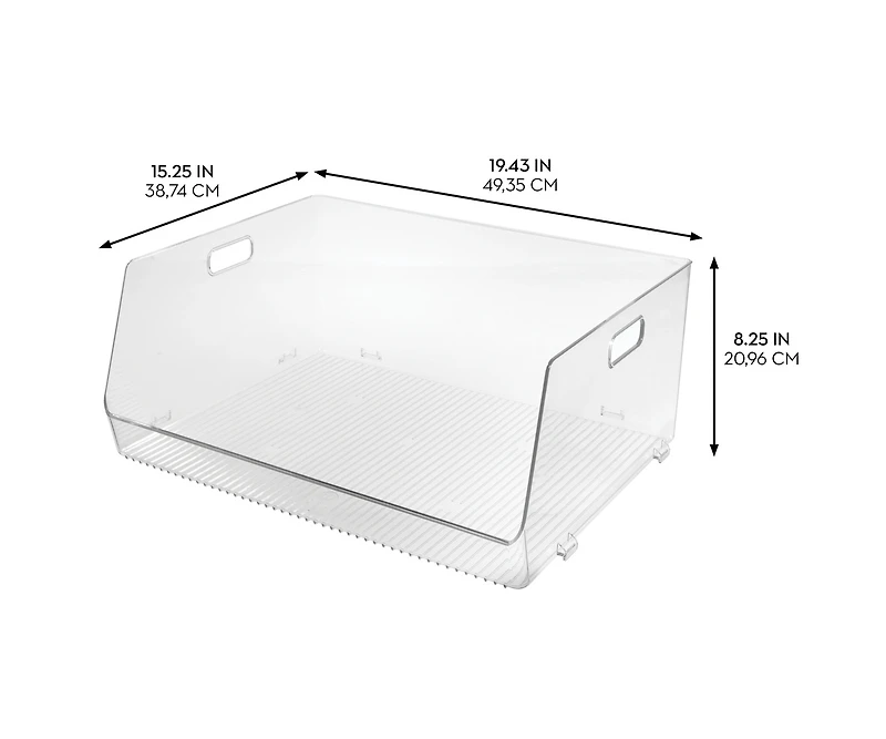 iDesign Stackable Open-Front Bin with Handles, Set of 2, Clear, Made in Usa
