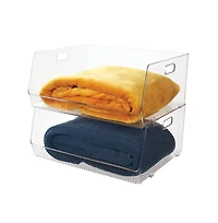 iDesign Stackable Open-Front Bin with Handles, Set of 2, Clear, Made in Usa