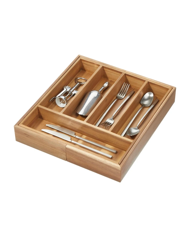 iDesign Expandable Acacia Wood Cutlery Drawer Organizer -Natural