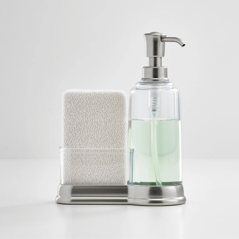 iDesign Plastic Kitchen Sink Caddy with Soap Dispenser - Clear/Brushed