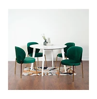 Roundhill Furniture Amoa 5-Pc Dining Set, White Round Dining Table with 4 Chairs, Green