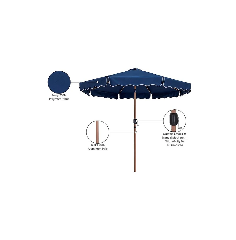 Meridian Furniture Amalfi Navy With Cream Piping Fabric Patio Umbrellas